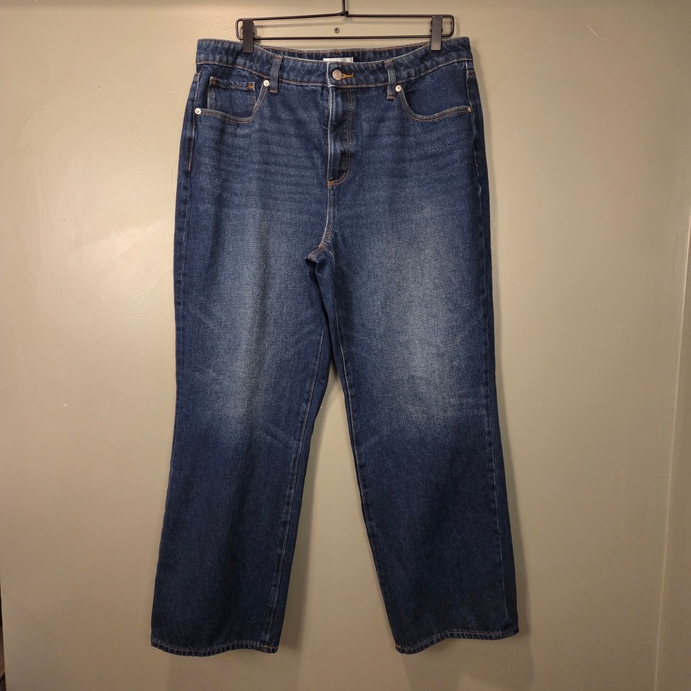 Loft The Slouchy Boyfriend Jeans Wide Leg, Women's Size 14, Dark Wash Denim